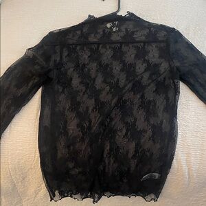 a.n.a Black Lace Long Sleeve Dress Top